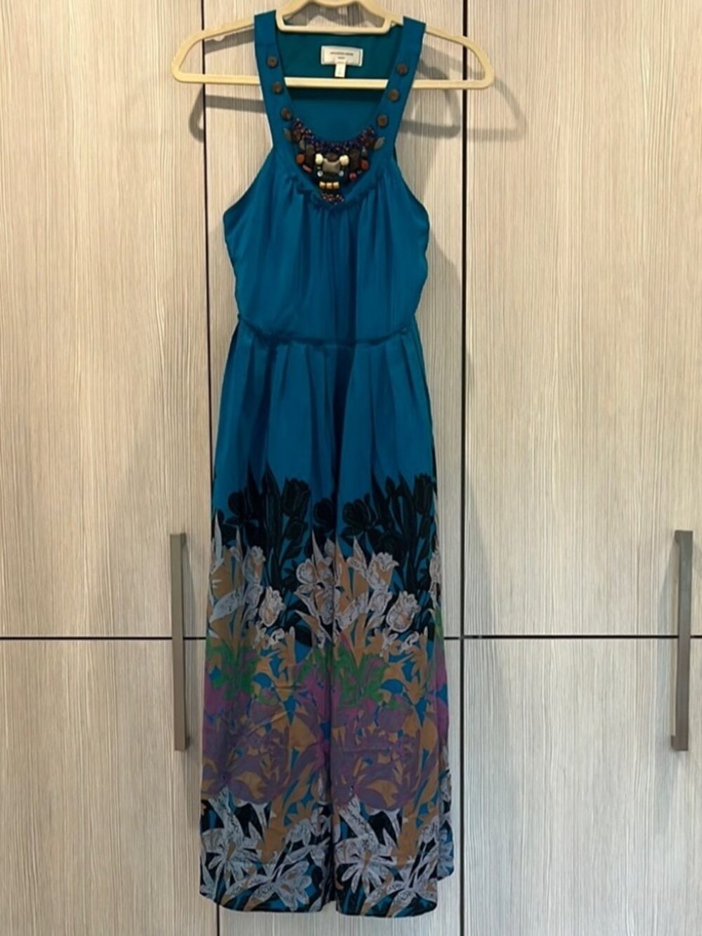 Moulinette Soeurs | Silk Maxi Halter Dress | Teal/Purple | Size 6